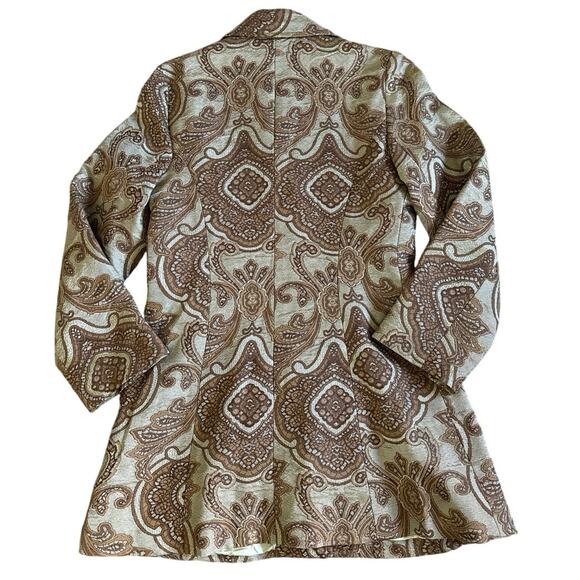 Women’s 3 Sisters Cream Green Paisley Button Pea Coat Size Medium - Picture 2 of 5